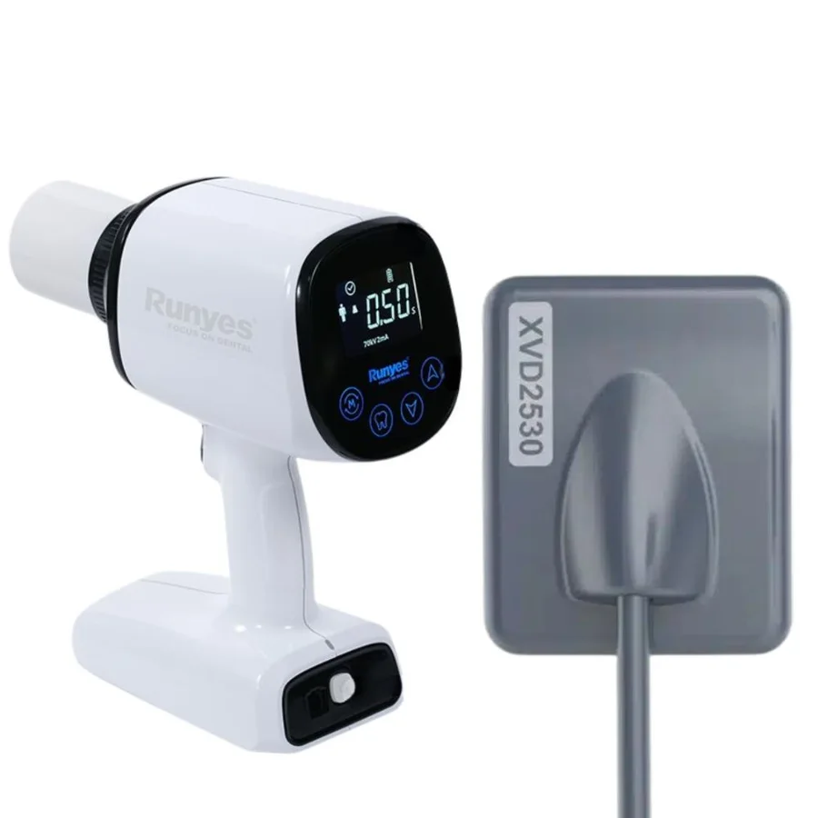 Handheld digital X-ray unit beside its intraoral sensor